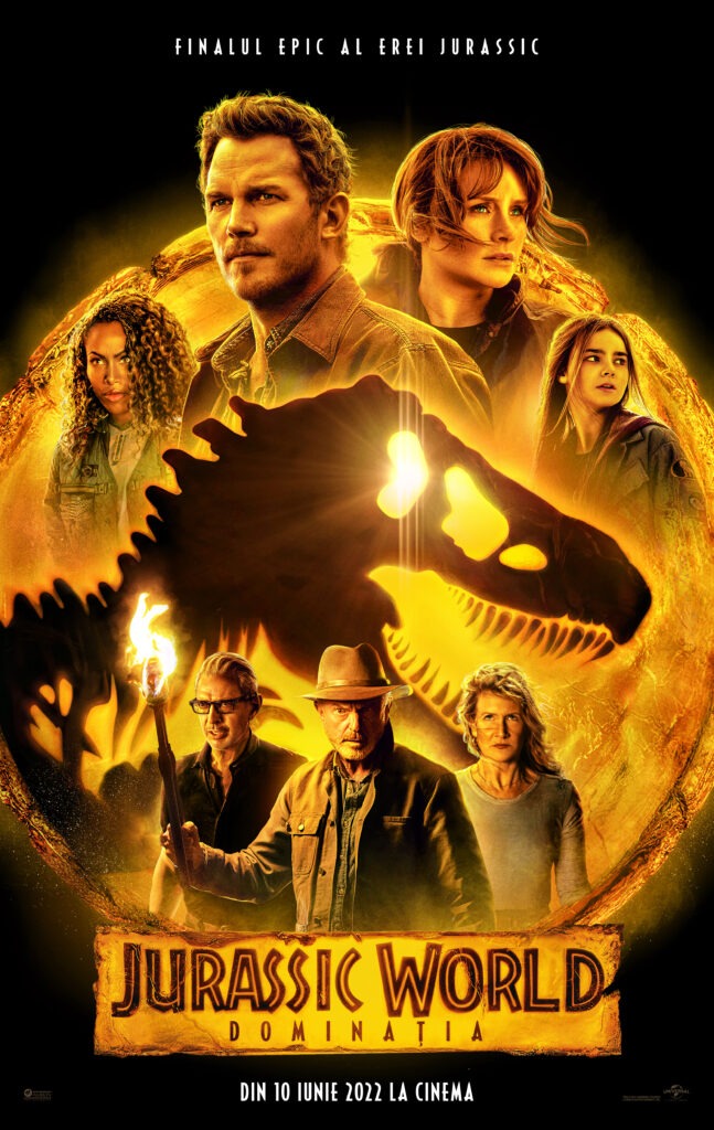 DISTRIBUȚIE: Sam Neill, Chris Pratt, Bryce Dallas Howard, Jeff Goldblum, Daniella Pineda