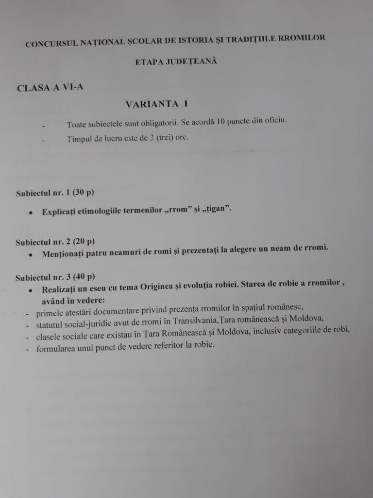Peste 20 de elevi au participat la Concursul Național Școlar de Istoria și Tradițiile Rromilor