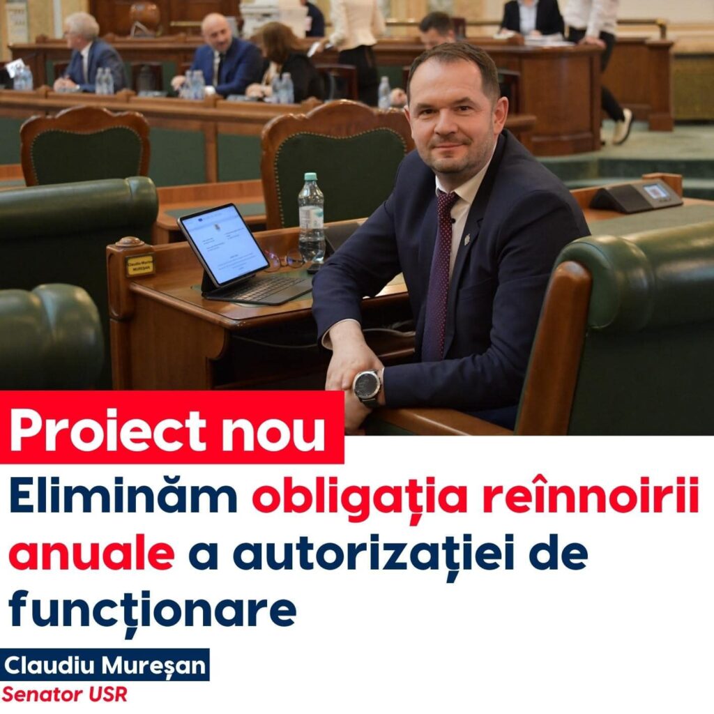 Senatorul sibian Claudiu Mureșan depune un nou proiect în circuitul legislativ prin care propune eliminarea obligației reînnoirii autorizației de funcționare