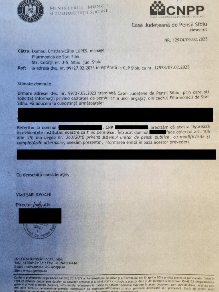 Referitor la comunicatul Sindicatului Artiștilor Instrumentiști din Filarmonica de Stat Sibiu (SAIFS) din 29 martie 2023, constatăm că situația în care se află acum Filarmonica de Stat Sibiu este paradoxală