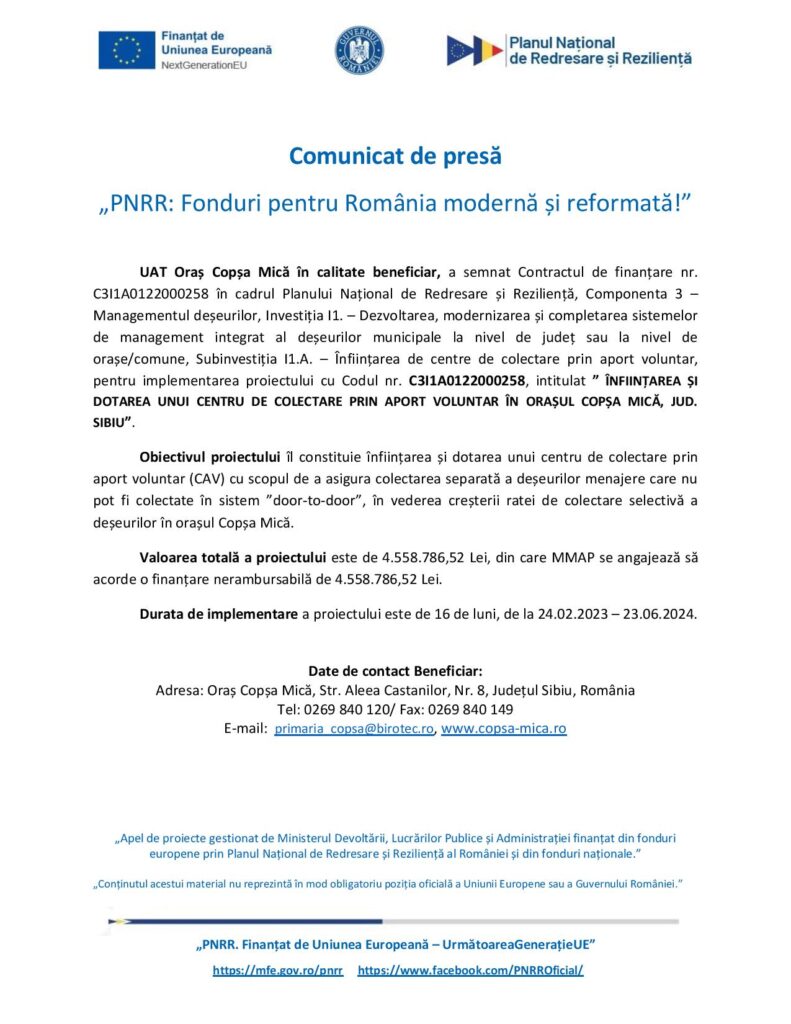 PNRR: Fonduri pentru România modernă și reformată!