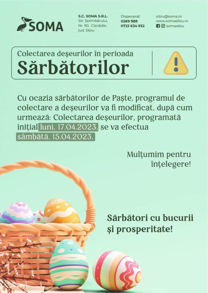 Atenție, rășinăreni! Aflați când vine reprezentantul SOMA pentru a ridica pubela neagră