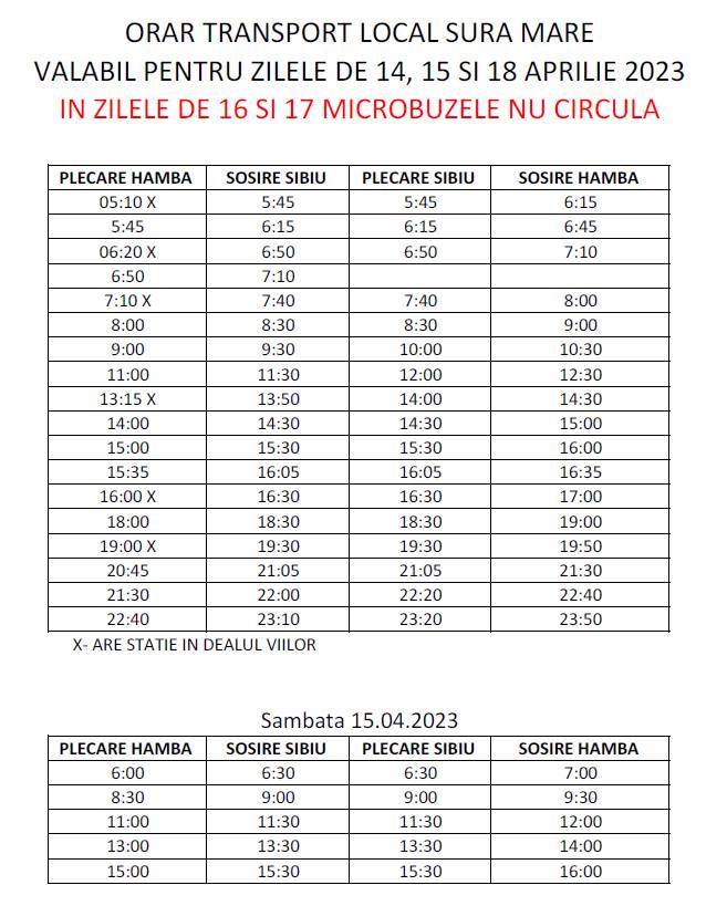 Orarul de transport al microbuzelor din comuna Șura Mare în perioada Sărbătorilor Pascale