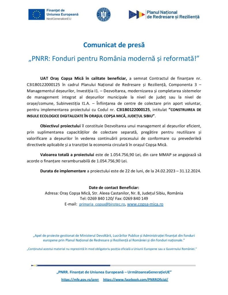 PNRR Fonduri pentru România modernă și reformată!”