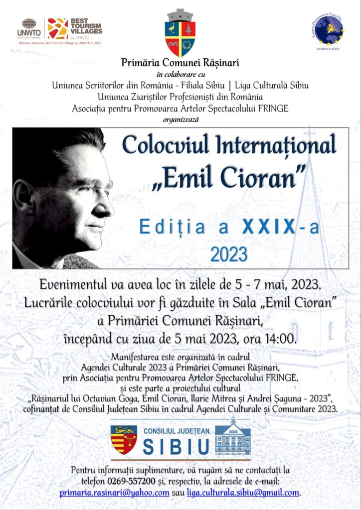 Emil Cioran, comemorat din nou la Rășinari, prin intermediul Colocviului Internațional care-i poartă numele