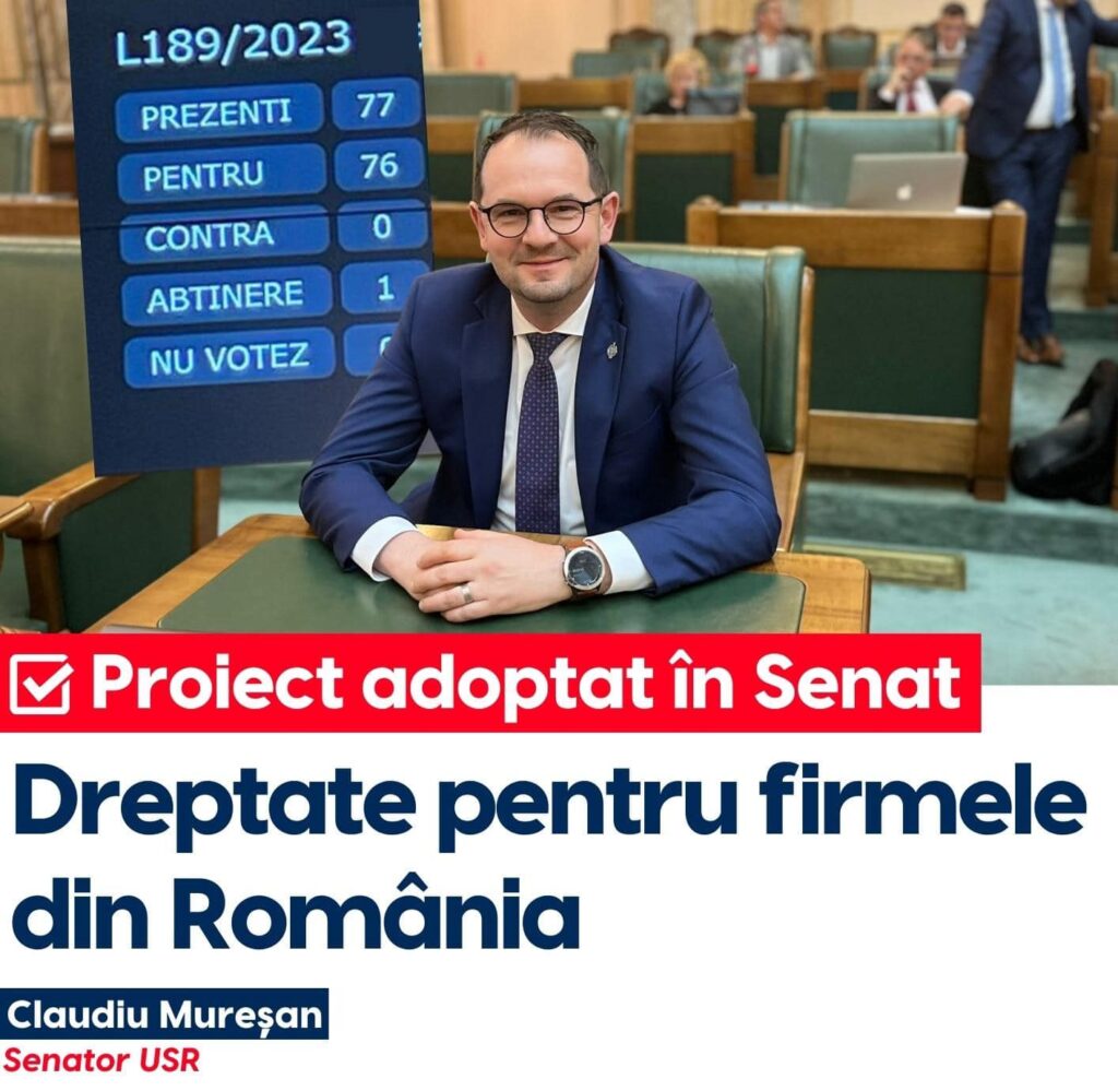 Proiectul senatorului sibian Claudiu Mureșan vine în sprijinul firmelor care nu își mai pot încasa facturile de la parteneri radiați de Registrul Comerțului