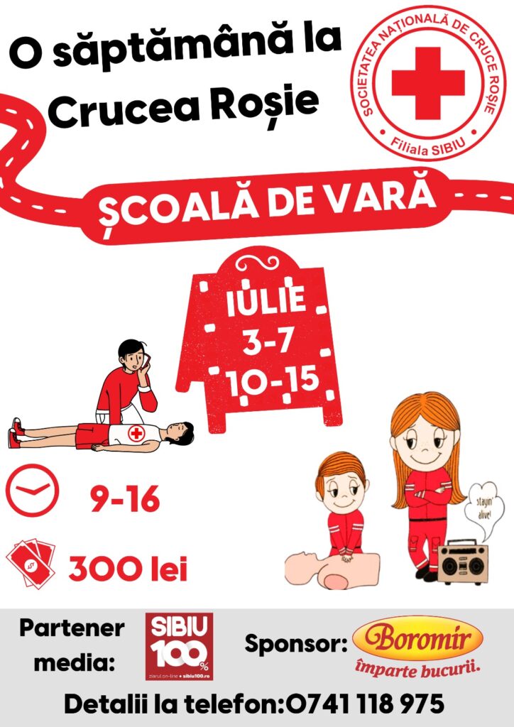 Crucea Roșie Sibiu organizează o Școală de Vară pentru cei mici în perioada 3  - 7 iulie și/sau 10 – 15 iulie
