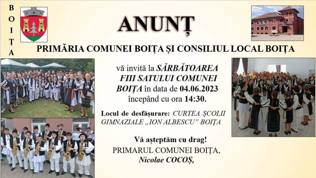 Autoritățile comunei Boița își cheamă „Fiii Satului” acasă 