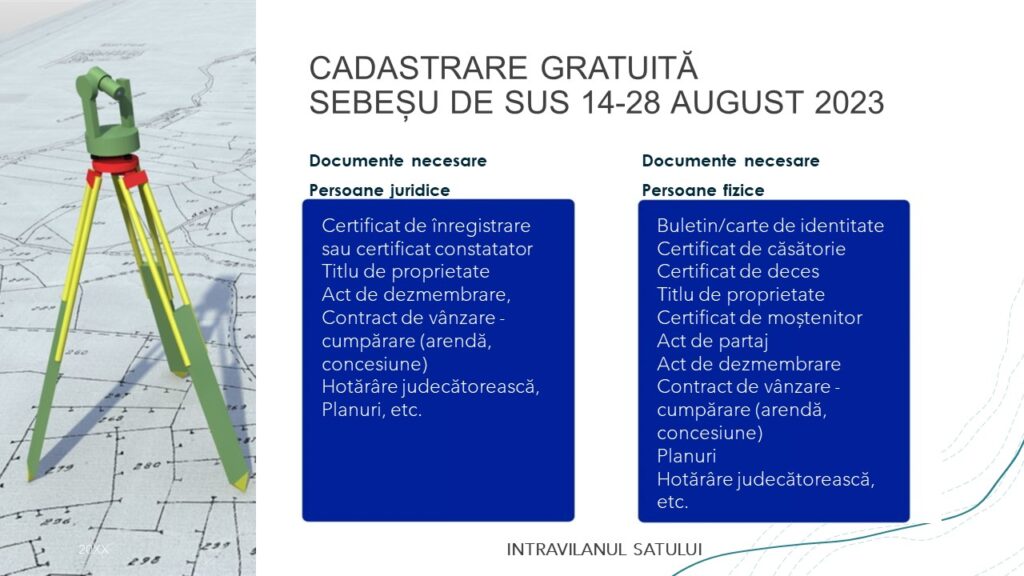 Înregistrare sistematică GRATUITĂ a tuturor imobilelor din intravilanul satului Sebeșu de Sus