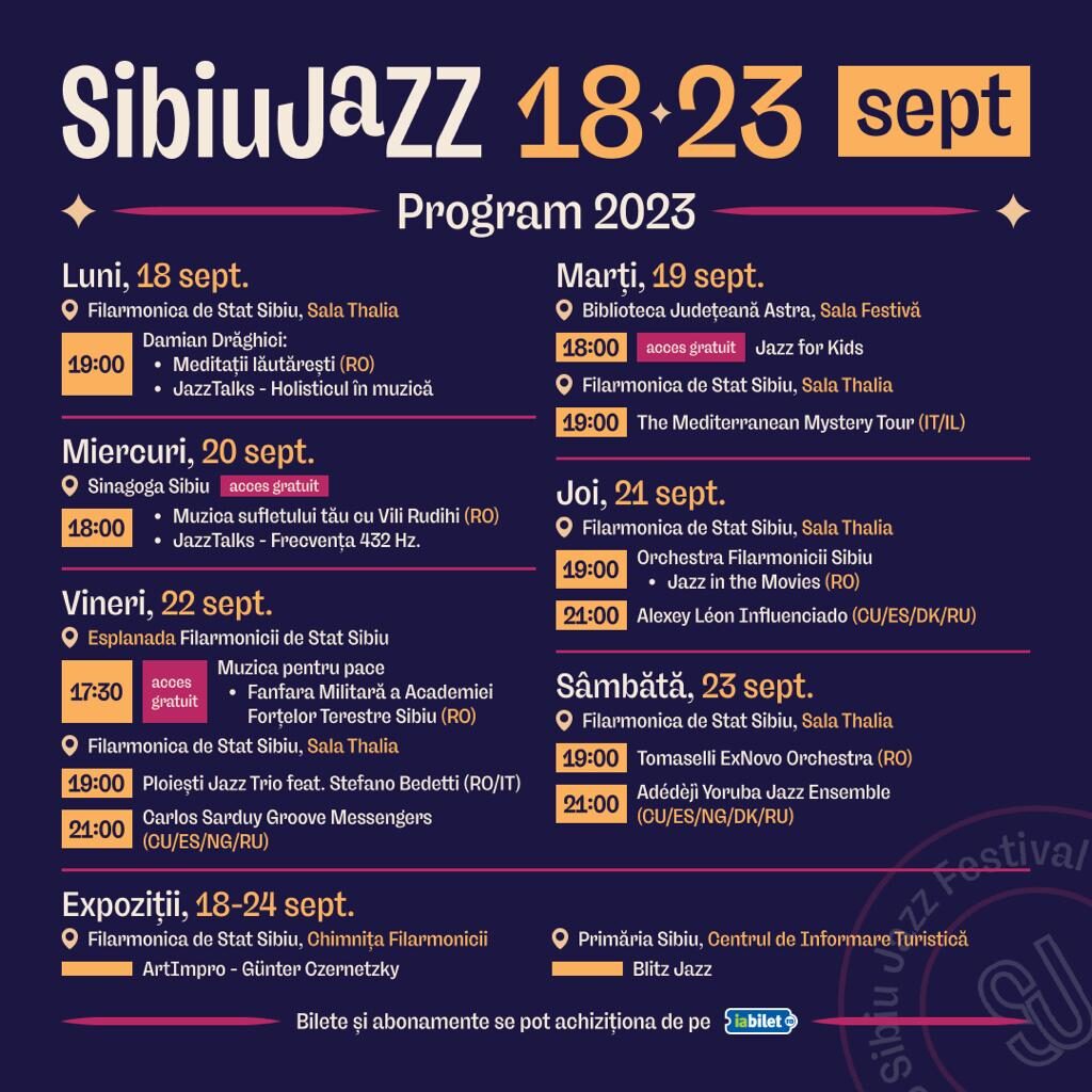 Agenda Culturală a județului Sibiu cuprinde și evenimentul „Sibiu Jazz Festival”