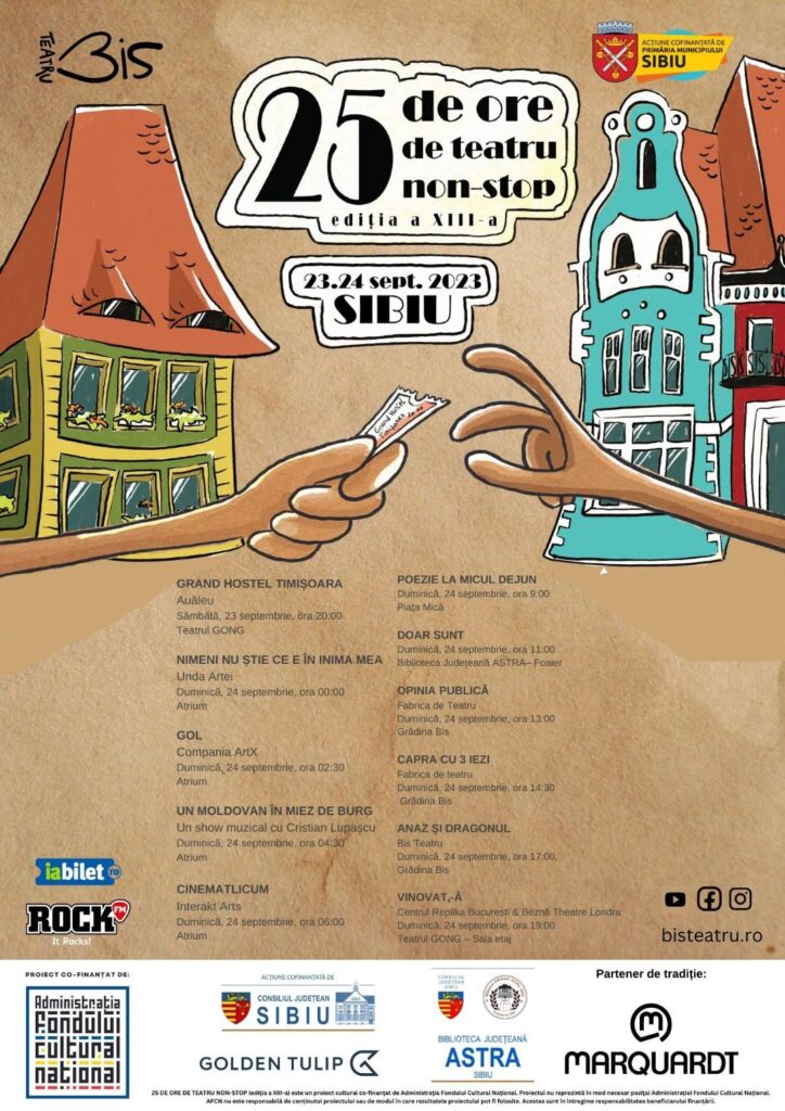 Compania teatrală AUĂLEU din Timișoara, proaspăt laureată la Gala UNITER cu premiul Rezistență Prin Cultură, dă startul ediției din acest an a Festivalului 25 DE ORE DE TEATRU NON-STOP