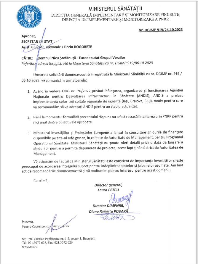 VIDEO - Nicu Ștefănuță menționează că, în urma solicitării către Ministerul Sănătății referitoare la noul spital județean Sibiu: Suntem în continuare la stadiul de ciulini