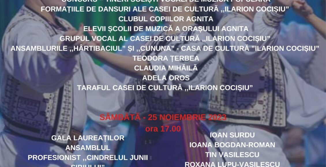 Festivalul – Concurs Național al Interpreților Cântecului Popular Românesc ”Cânt și Joc pe Hârtibaci” se va desfășura în Agnita, pe 24 și 25 noiembrie 2023