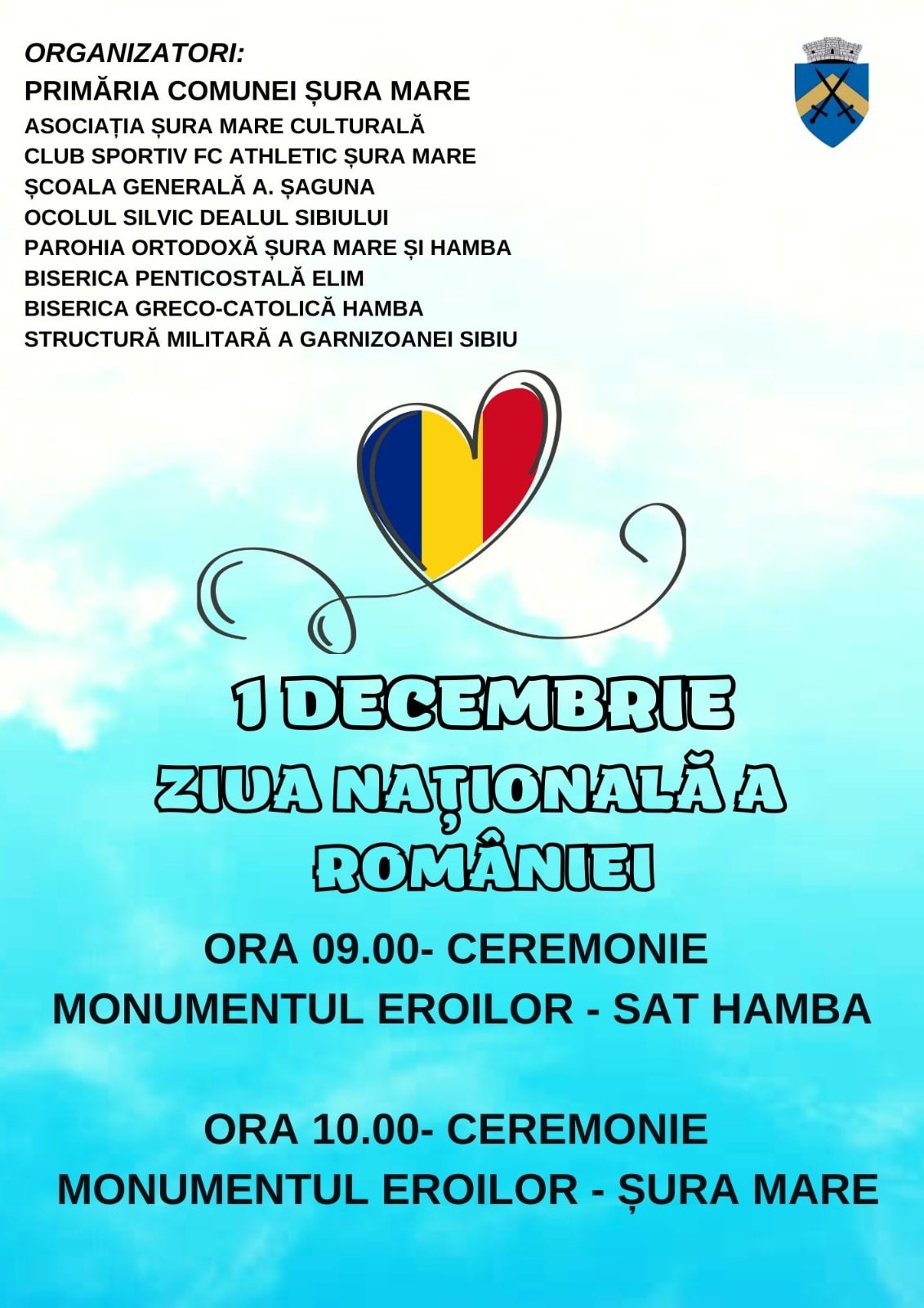 Primăria Comunei Șura Mare: Vă așteptăm pe 1 decembrie la sărbătoarea noastră, a ROMÂNILOR!