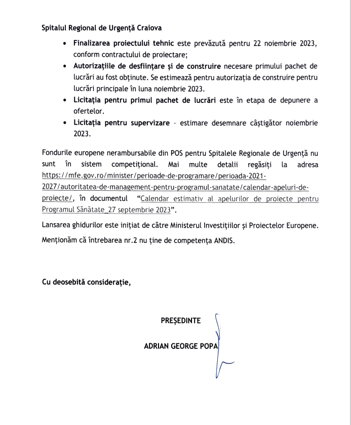 Nicu Ștefănuță: În privința celor 3 spitale regionale, toate întârziate, am primit următorul răspuns de la ANDIS