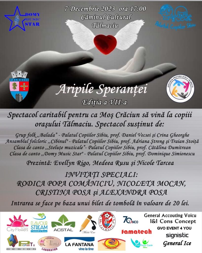 Timp de 2 ore publicul din Tălmaciu se poate bucura de un concert extraordinar la evenimentul caritabil ,,Aripile Speranței”