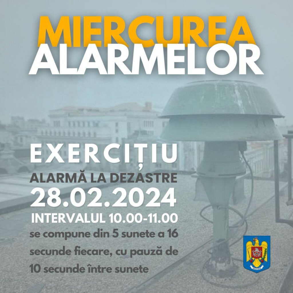 S-a reluat exercițiul de alarmare publică, „MIERCUREA ALARMELOR”. Județul nostru dispune de 168 de alarme