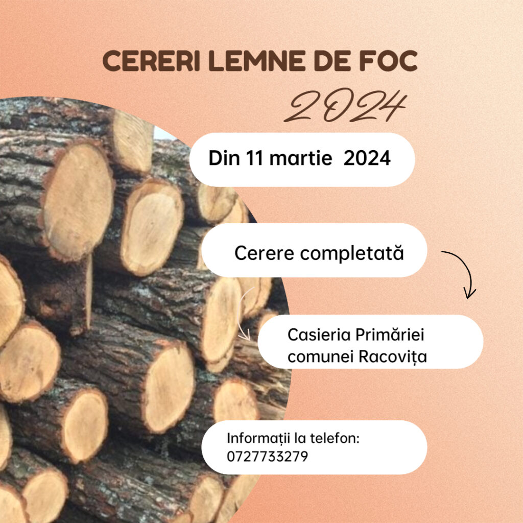 Cereri lemne de foc pentru populație din comuna Racovița