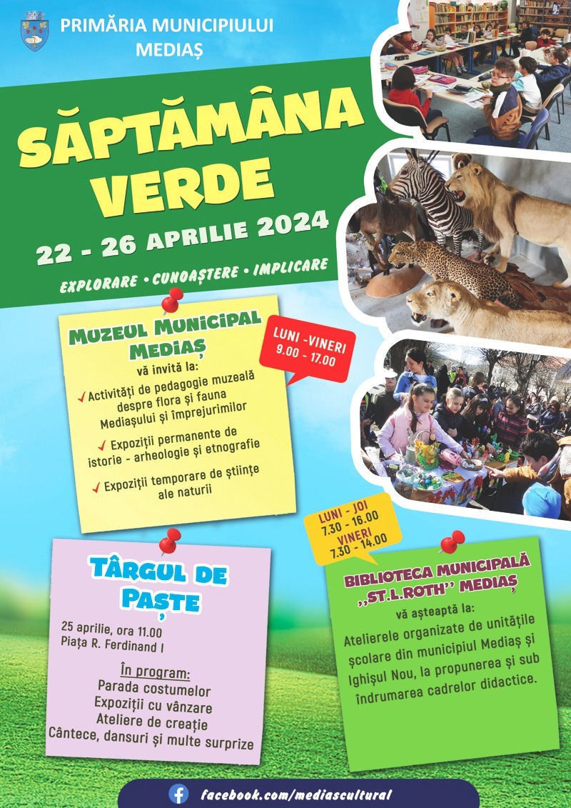 Unitățile de Învățământ sunt invitate în Săptămână Verde la evenimente organizate de Primăria Municipiului Mediaș