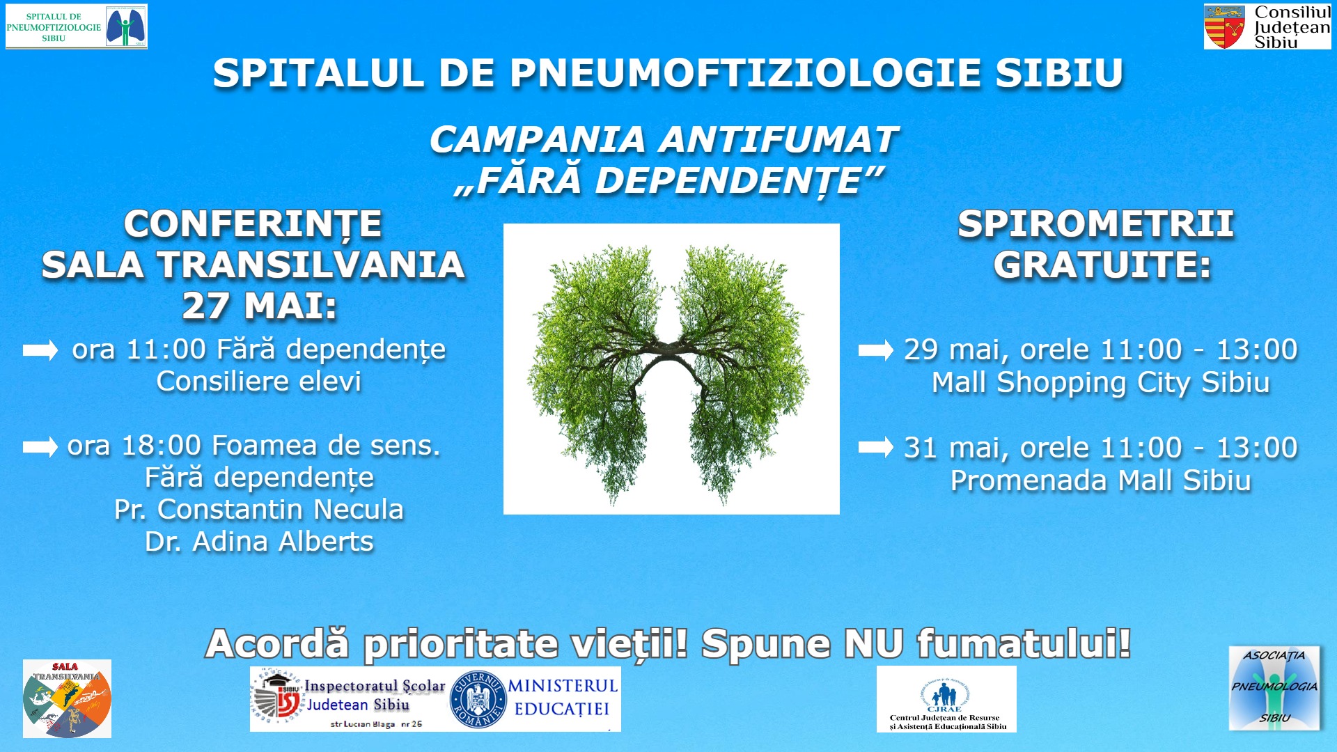 Spitalul de Pneumoftziologie Sibiu organizează în acest an cea de-a VII-a ediție a campaniei anti-fumat