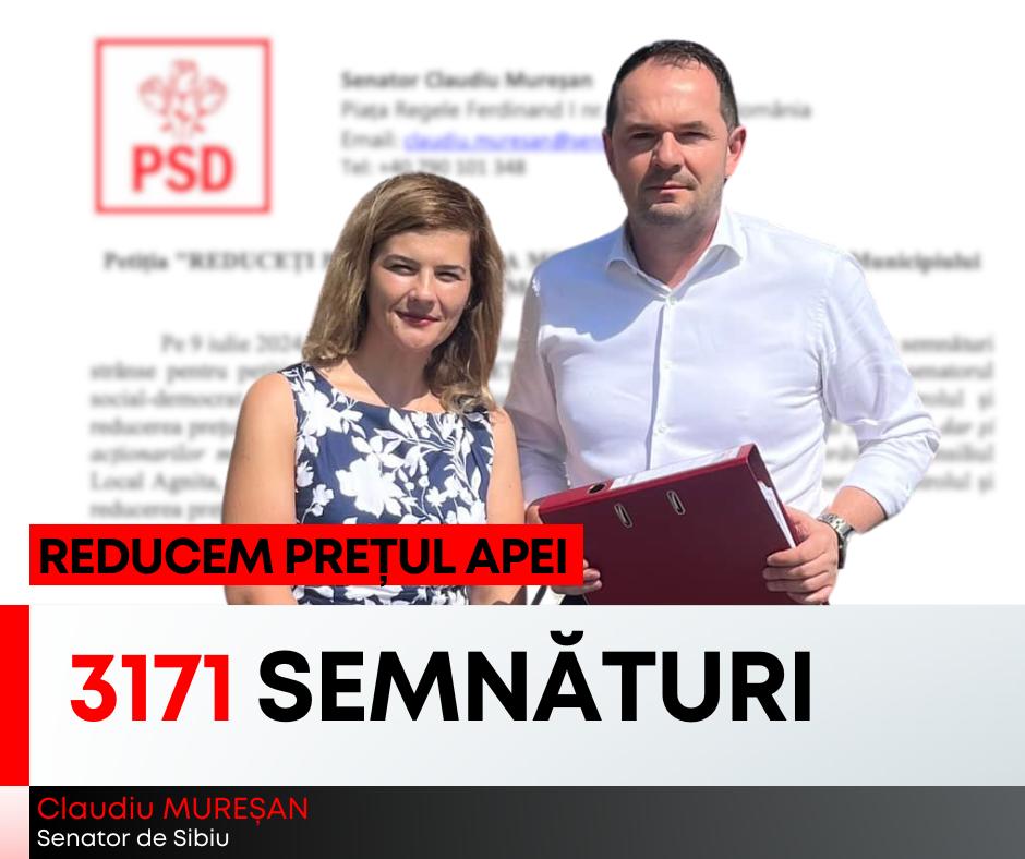 Petiția "REDUCEȚI PREȚUL APEI LA MEDIAȘ", depusă la Primăria Municipiului Mediaș