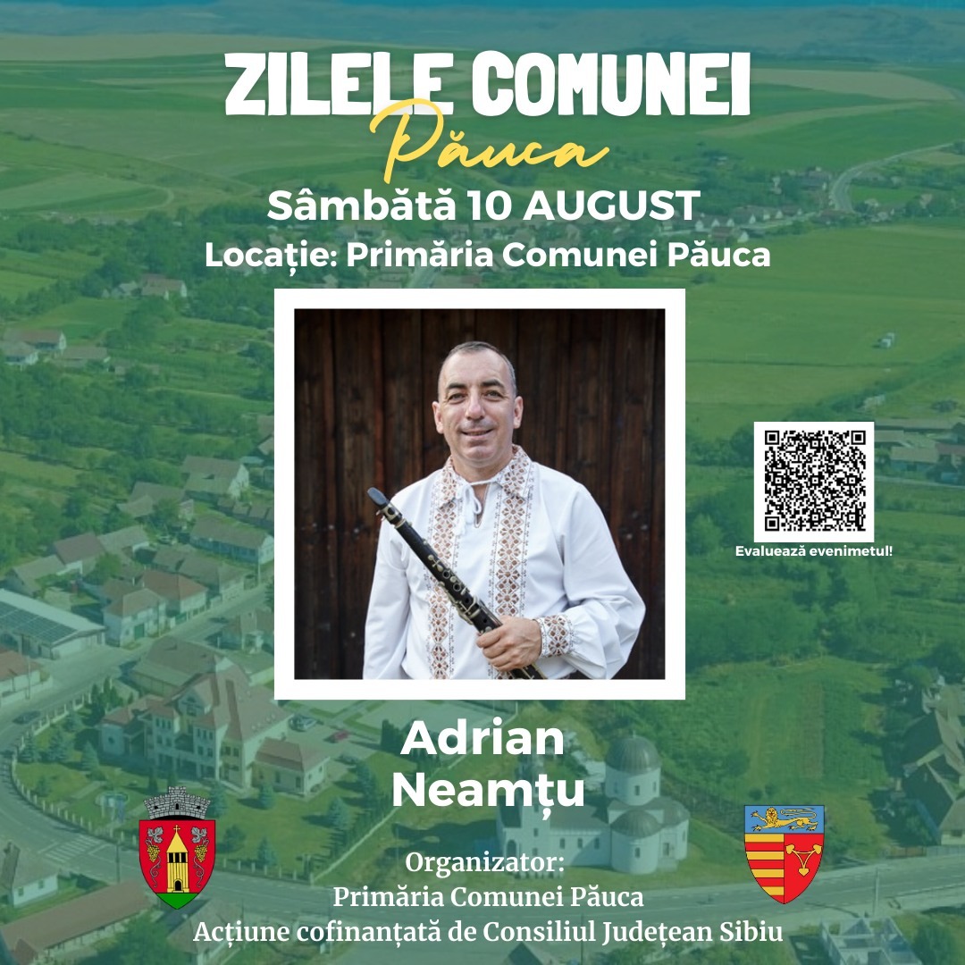 Primăria comunei Păuca: Vă invităm să luați parte la un moment muzical deosebit, oferit de talentatul saxofonist Adrian Neamtu