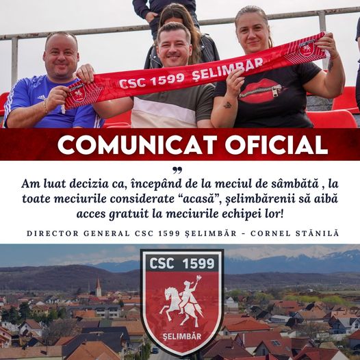 Acces GRATUIT la meciurile echipei pentru şelimbăreni