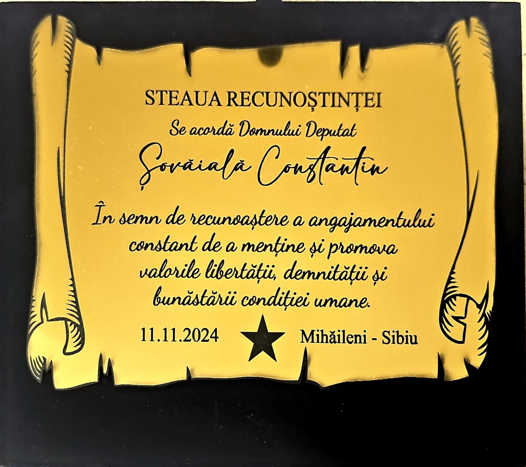 VIDEO - Deputatul Constantin Șovăială a primit Steaua Recunoștinței din partea primarului comunei Mihăileni