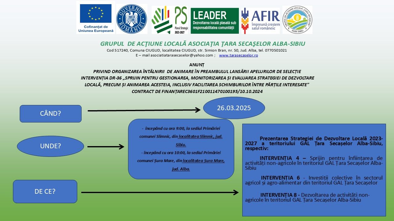 Întâlniri pentru finanțare start-up și dezvoltare rurală în Șura Mare și Slimnic
