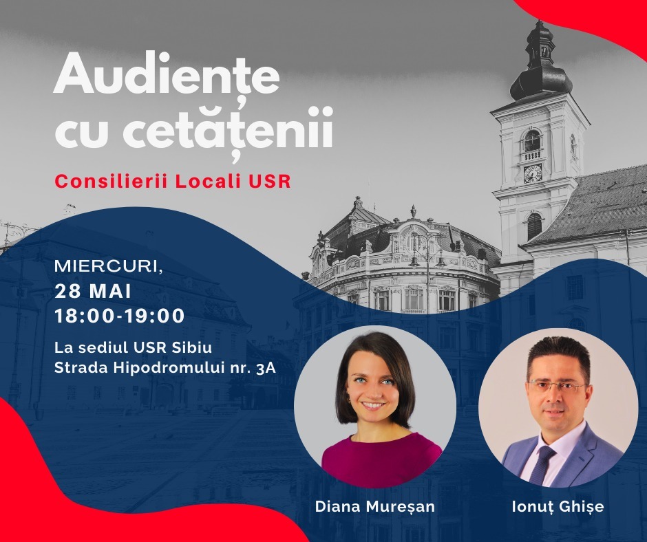 Diana Mureșan și Ionuț Ghișe, consilierii locali USR Sibiu invită cetățenii la audiențe publice: „Dialog deschis pentru un Sibiu mai bun”