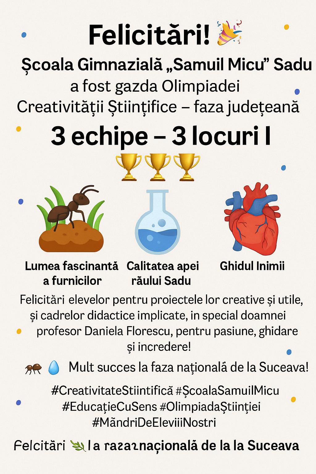 Școala Gimnazială „Samuil Micu” Sadu a fost gazda Olimpiadei Creativității Științifice – faza județeană